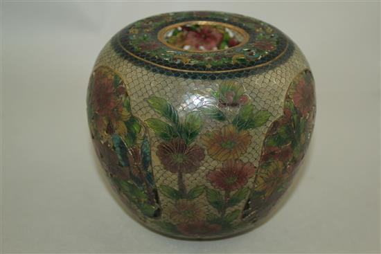 A Chinese plique à jour enamel jar, 13cm